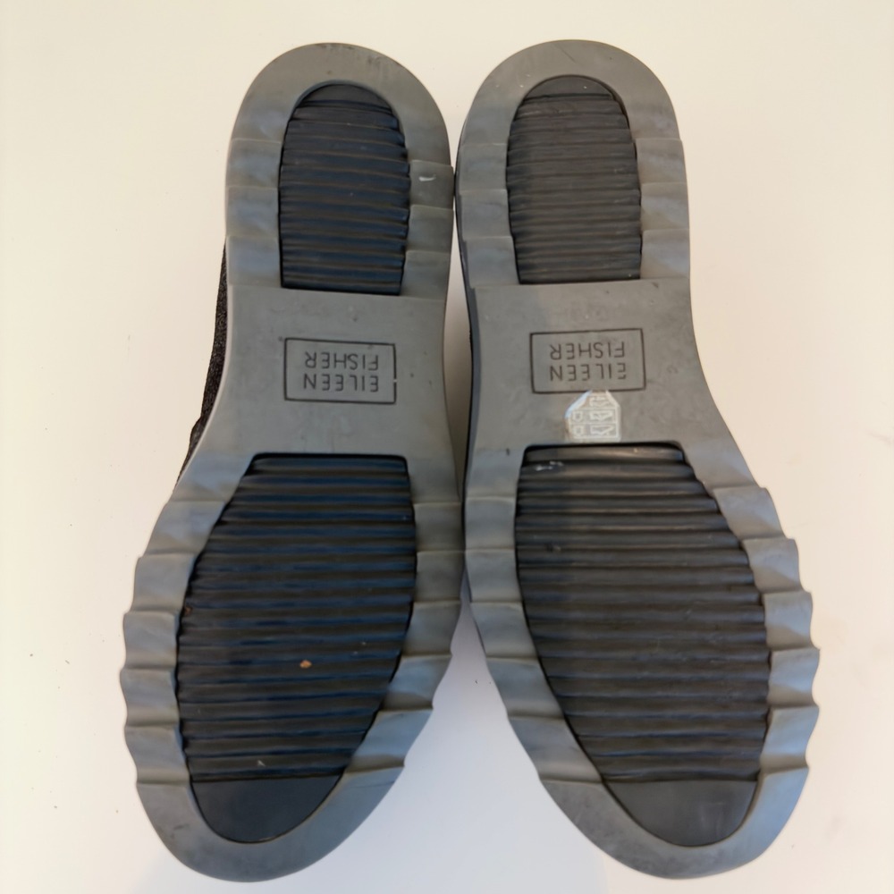 Eileen Fisher Womens Black Crackled Metallic Leather Platform Slip On Loafers - Picture 6 of 6